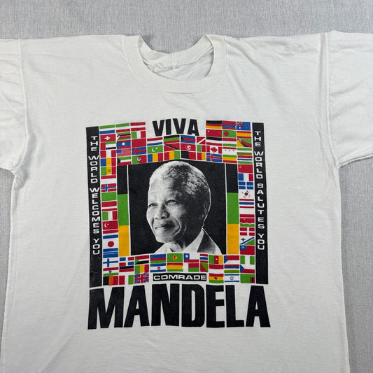 90s 偉人 Tシャツ ネルソンマンデラ 国旗 viva mandela 白 シングルステッチ o-u-2505-038