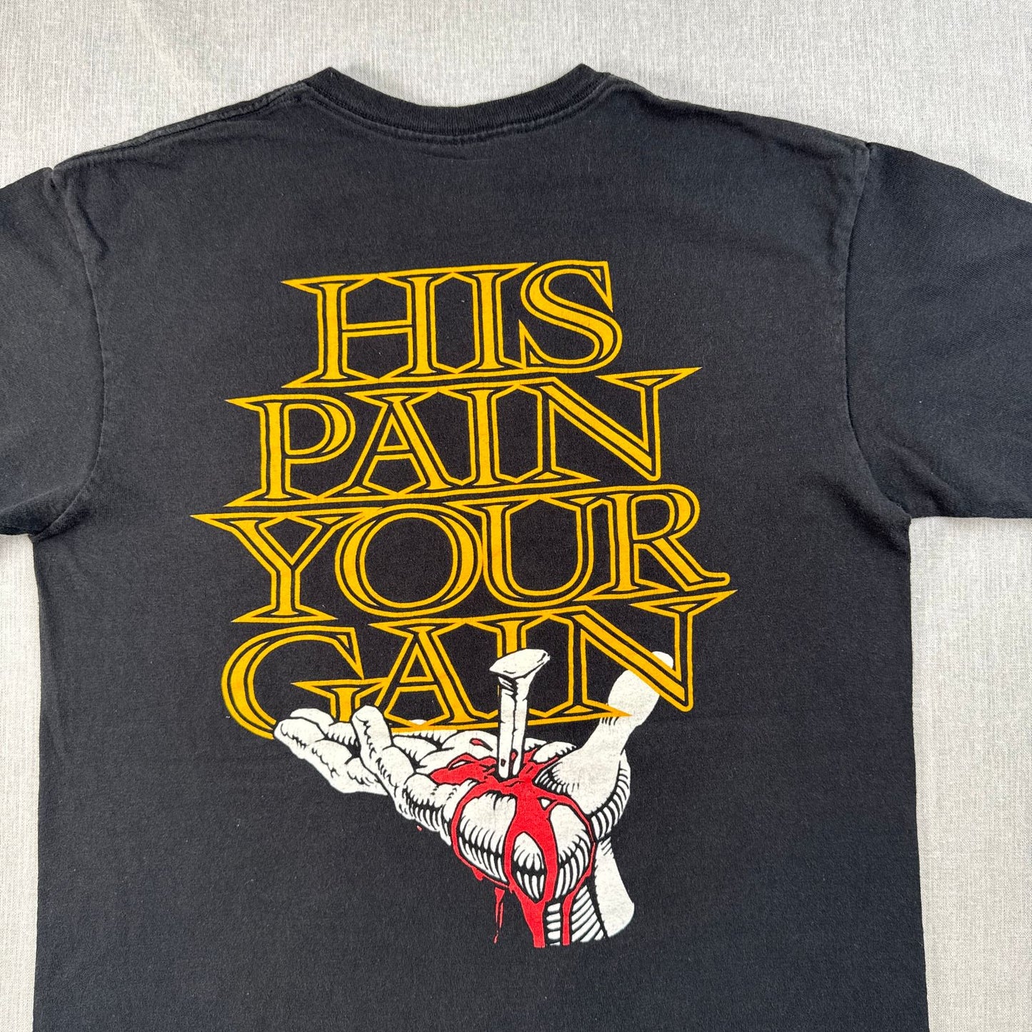 00s LORD'S GYM キリスト ローズジム Tシャツ ベンチプレス ジーザス his pain your gain M 黒 o-u-2505-044