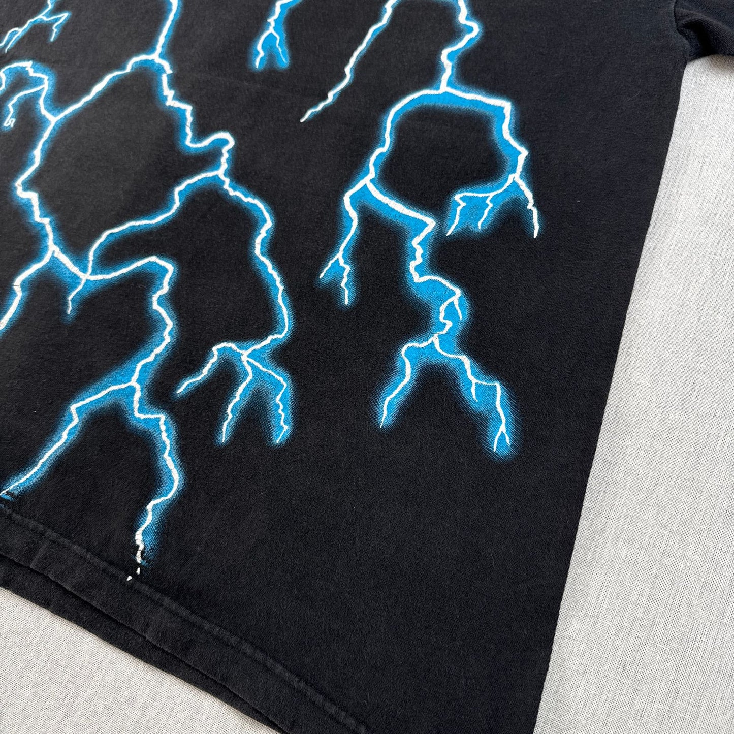 90s アメリカンサンダー Sunrise Turquoise 稲妻 Tシャツ AMERICAN THUNDER 黒 国旗 o-x-2505-004