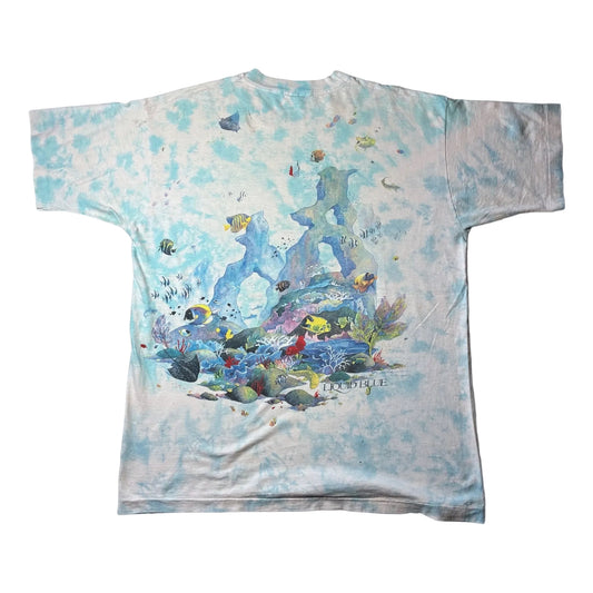 90s LIQUID BLUE Coral Reaf 魚 アートT タイダイ a-u-2505-085