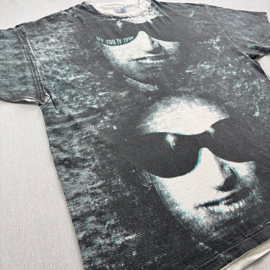 美品 90s U2 ZOO TV Tシャツ バンドT 総柄 AOP USA製 HANES シングルステッチ 2XL ロック ba-x-2505-010