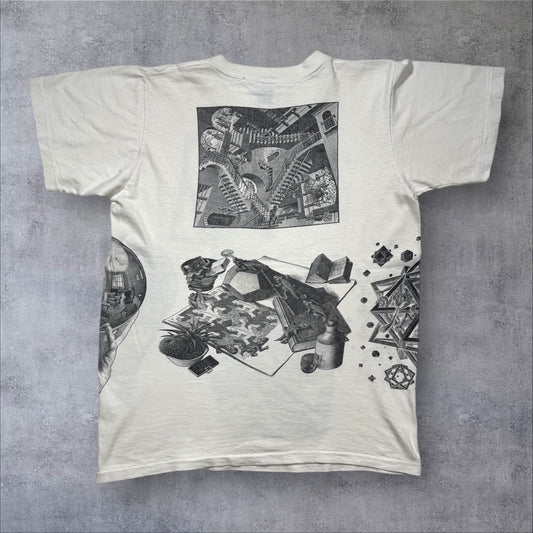 90s M.C. Escher エッシャー マルチプリント 両面 騙し絵 アートT AOP ANDAZIA USA製 白 M a-t-2505-019