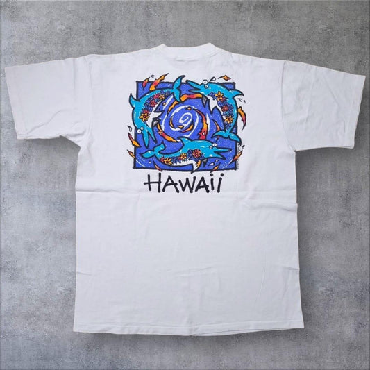 90s アートT USA製 ハワイ イルカ サーフィン 海 a-000017