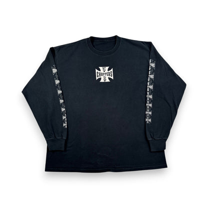 90s 00s WEST COAST CHOPPERS Tシャツ 長袖 ロンT 袖プリント アイアンクロス ウエストコーストチョッパーズ バイク 黒 co-t-2505-014