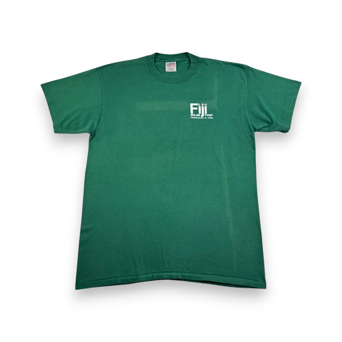 90s カレッジT ルイジアナ州立大学 フォルクスワーゲン FIJI bus trip ONEITA XL 深緑 louisiana state univ Tシャツ シングルステッチ USA co-u-2505-012