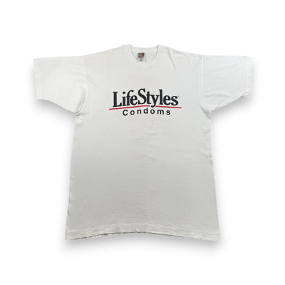 90s 企業T エロT コンドーム プロモT USA製 lifestyles condoms 白 XL Tシャツ co-x-2505-012