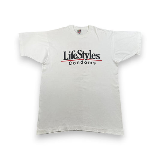 90s 企業T エロT コンドーム プロモT USA製 lifestyles condoms 白 XL Tシャツ co-x-2505-012