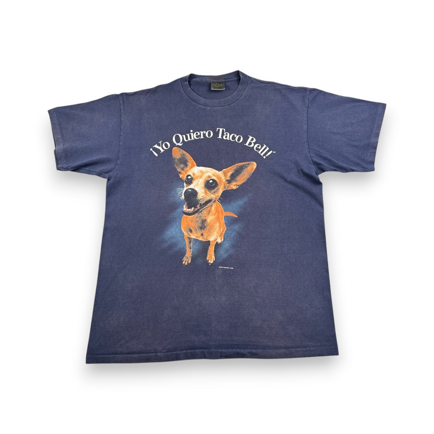 90s タコベル TACOBELL タコス プロモT 企業T Tシャツ USA製 犬 チワワ ネイビー L 1998 changes シングルステッチ co-x-2505-015