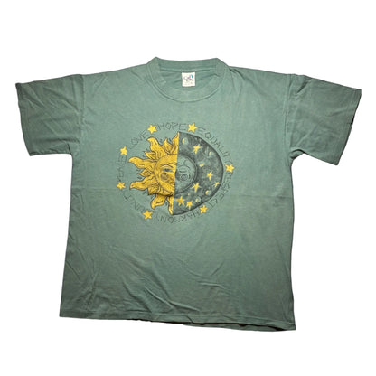 90s 太陽と月 love hope equality calcru USA製 カーキ L a-u-2505-052