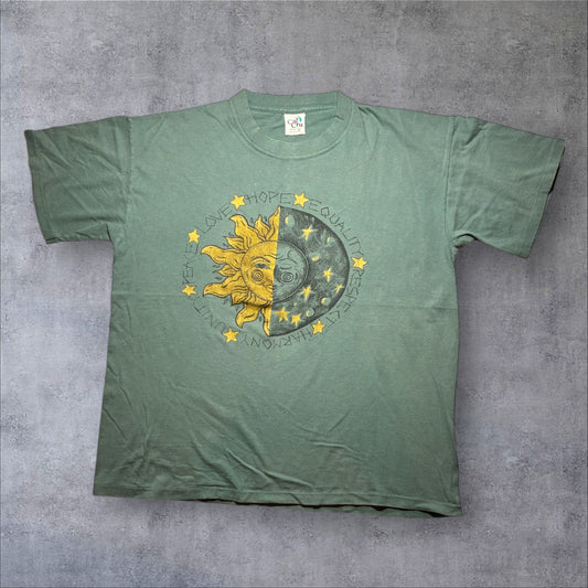 90s 太陽と月 love hope equality calcru USA製 カーキ L a-u-2505-052