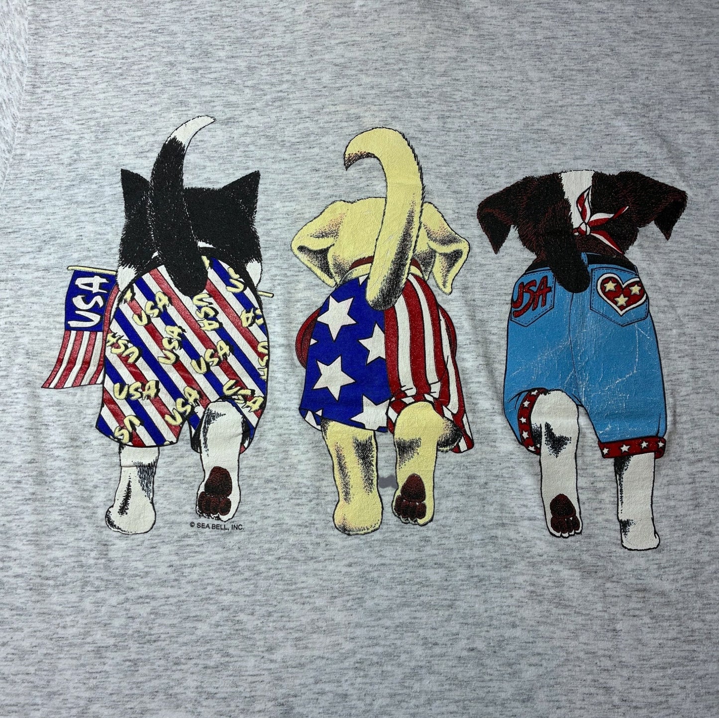 90s SEA BELL USA 犬柄 アニマルT グレー a-u-2505-083