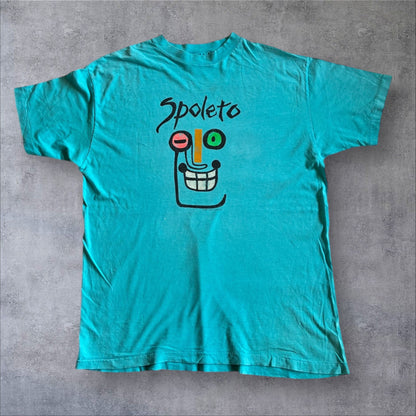 80s Spoleto Festival アートT USA製 Hanes 水色 XL a-u-2505-029