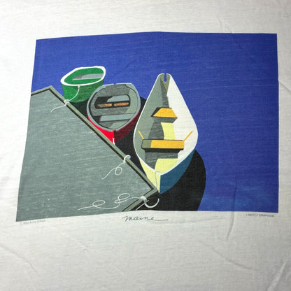 90s LEBERTY GRAPHICS Anne Kilham "maine" Hanes USA製 ホワイト XL a-u-2505-058