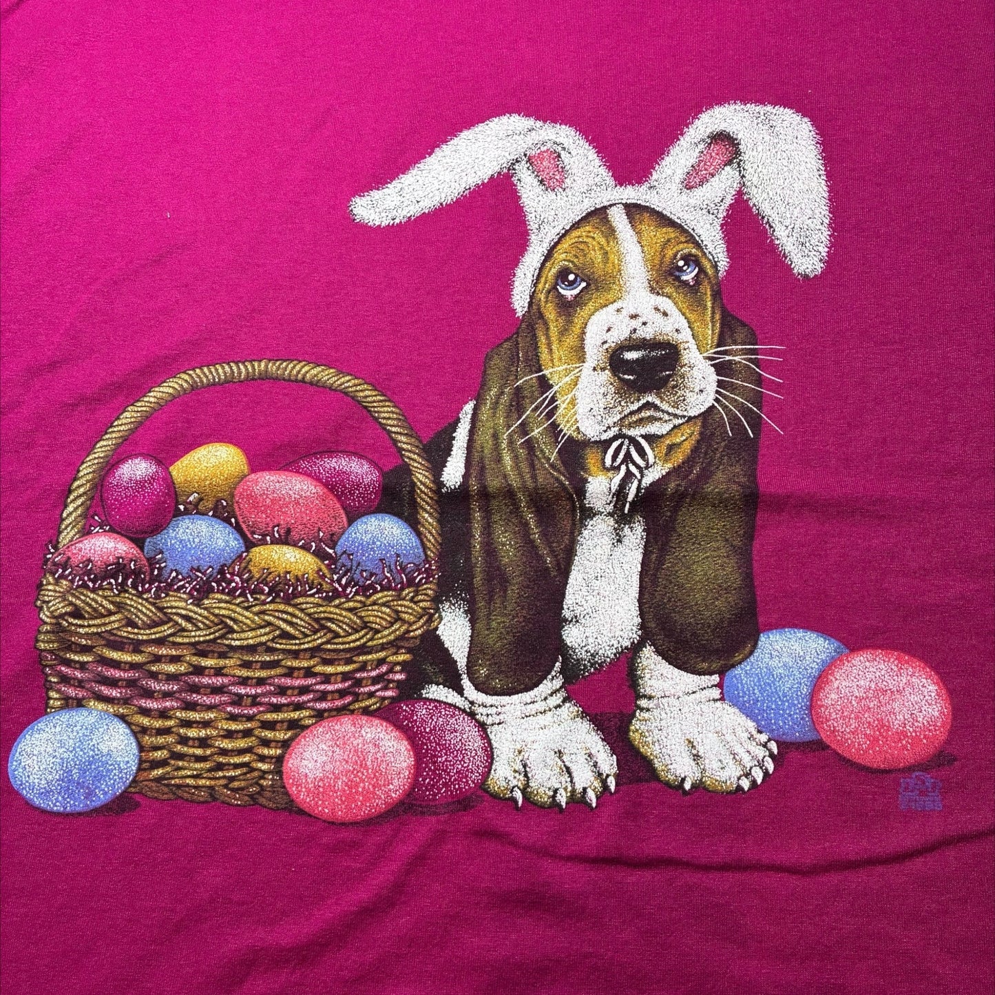 90s 犬 DOG イースター アートT  jerzees USA製 マゼンタ XL a-u-2505-063