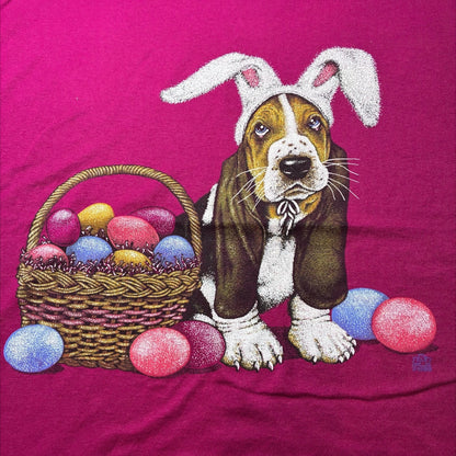 90s 犬 DOG イースター アートT  jerzees USA製 マゼンタ XL a-u-2505-063