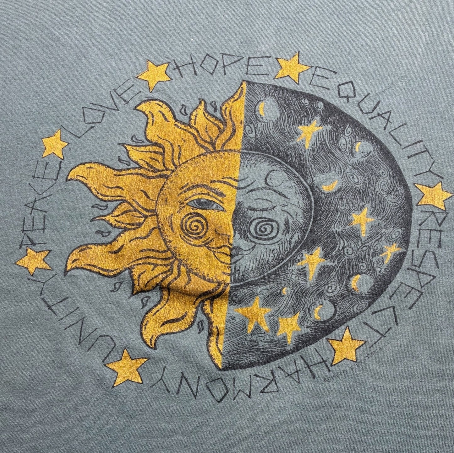 90s 太陽と月 love hope equality calcru USA製 カーキ L a-u-2505-052