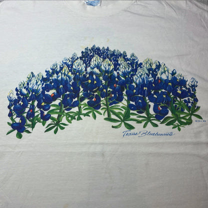 80s フラワーT セントポーリア Texas Bluebonnets Hanes USA製 ホワイト 2XL a-u-2505-057