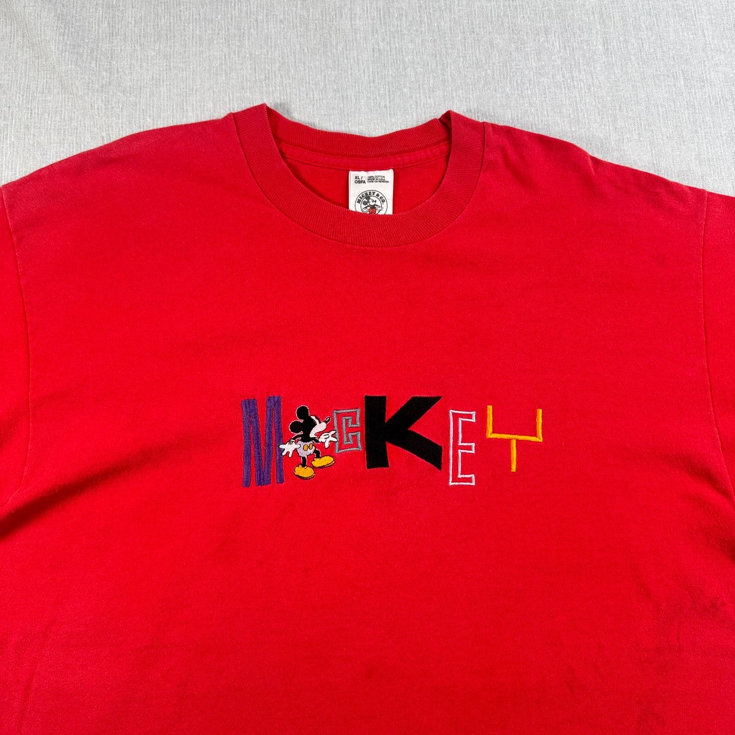 90s ミッキー ディズニー Tシャツ disney mickey USA製 シングルステッチ 赤 XL d-u-2505-017