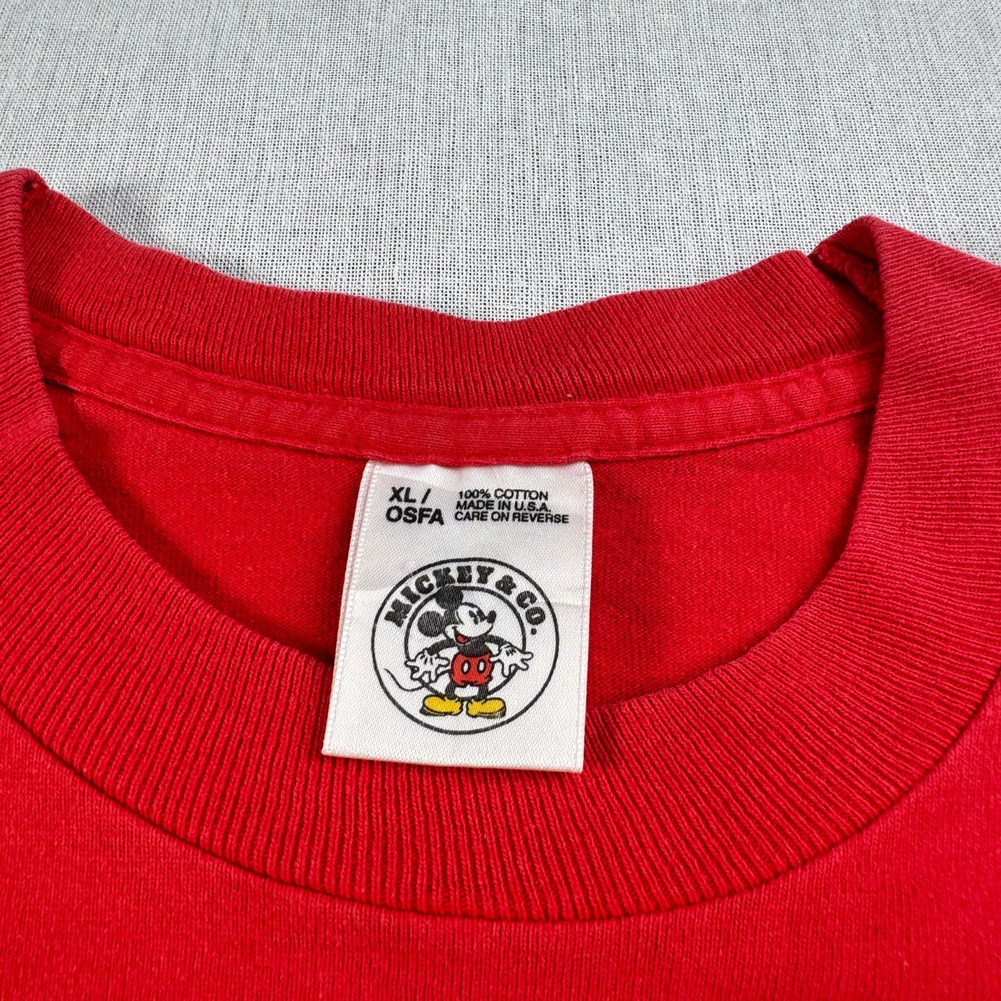 90s ミッキー ディズニー Tシャツ disney mickey USA製 シングルステッチ 赤 XL d-u-2505-017