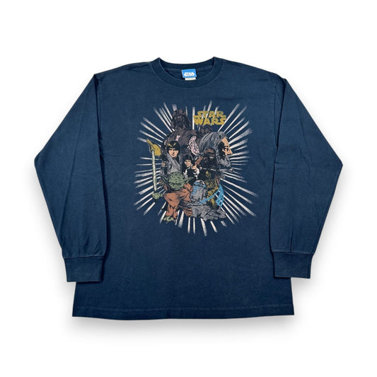 00s スターウォーズ STAR WARS 長袖 ロンT Tシャツ ネイビー ヨーダ d-u-2505-026