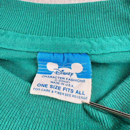 超特大 80s ミッキー ディズニー Tシャツ ターコイズ 青タグ Disney シングルステッチ d-u-2505-025