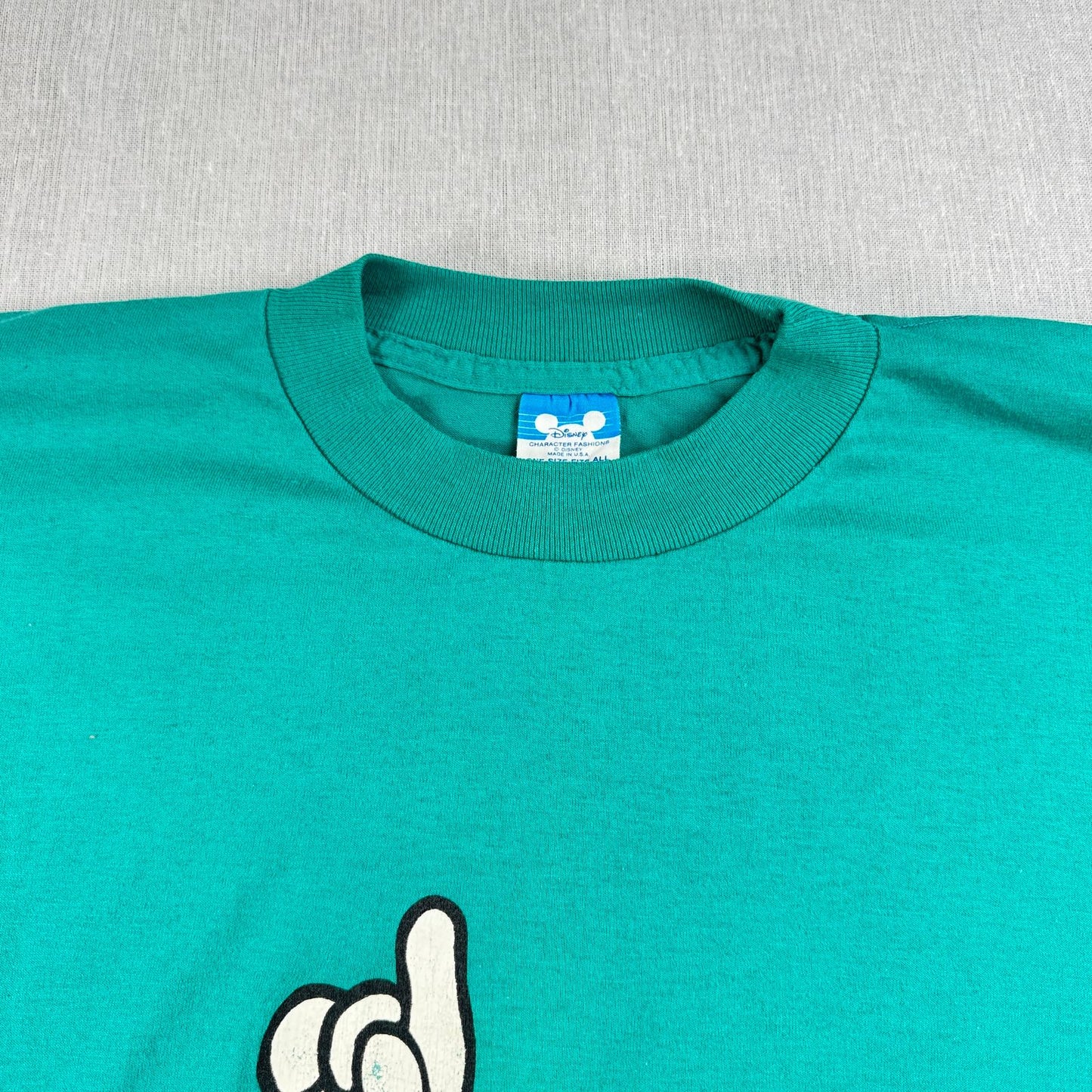 超特大 80s ミッキー ディズニー Tシャツ ターコイズ 青タグ Disney シングルステッチ d-u-2505-025