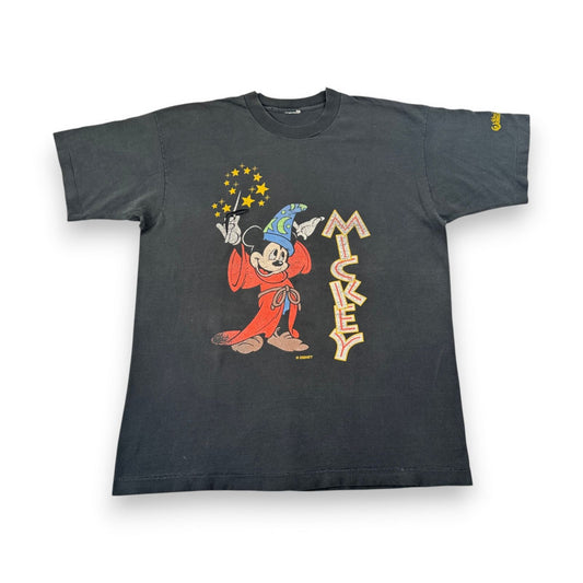 90s ミッキー FANTASIA WIZZARD MICKEY Tシャツ 黒 シングルステッチ d-u-2505-031