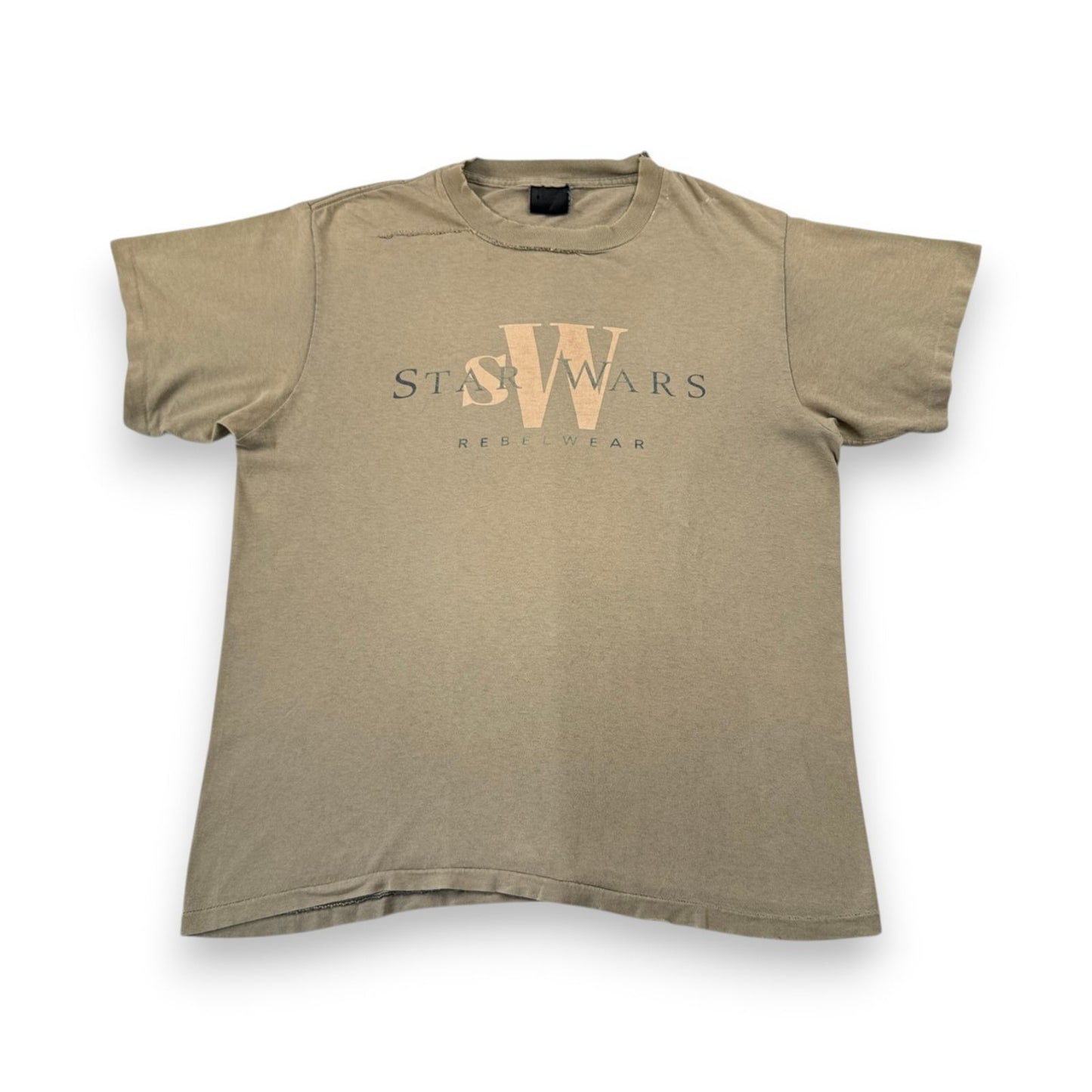 90s スターウォーズ STAR WARS REBELWEAR エピソード4 ルーク レイア Tシャツ 映画T USA製 カーキ changes ダメージ lucasfilm d-u-2505-033