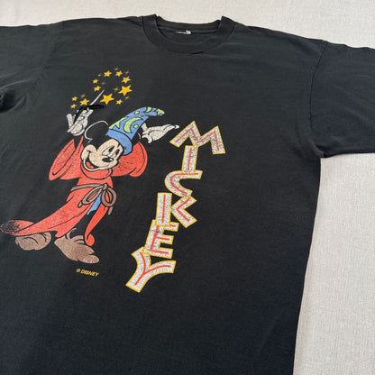 90s ミッキー FANTASIA WIZZARD MICKEY Tシャツ 黒 シングルステッチ d-u-2505-031