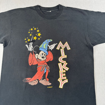 90s ミッキー FANTASIA WIZZARD MICKEY Tシャツ 黒 シングルステッチ d-u-2505-031