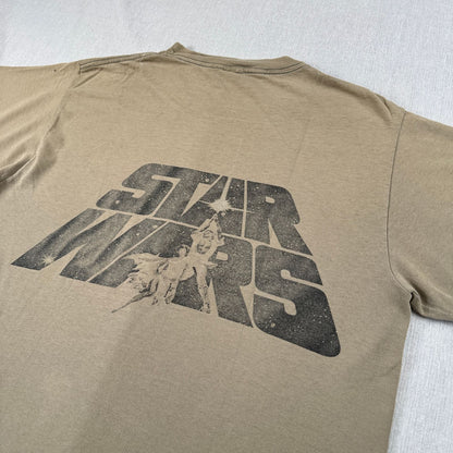 90s スターウォーズ STAR WARS REBELWEAR エピソード4 ルーク レイア Tシャツ 映画T USA製 カーキ changes ダメージ lucasfilm d-u-2505-033