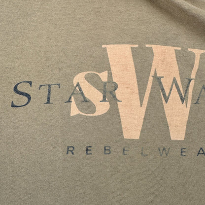 90s スターウォーズ STAR WARS REBELWEAR エピソード4 ルーク レイア Tシャツ 映画T USA製 カーキ changes ダメージ lucasfilm d-u-2505-033