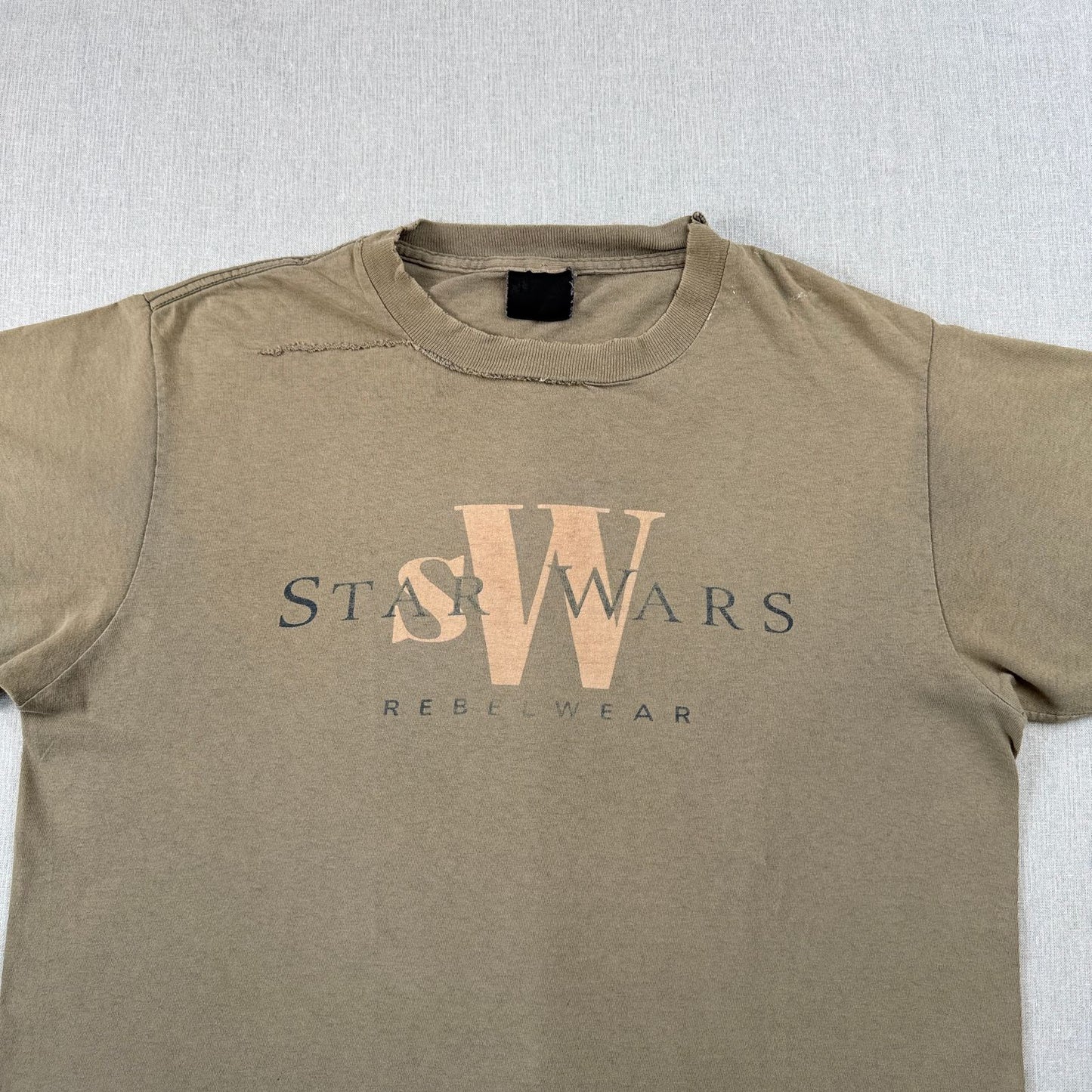 90s スターウォーズ STAR WARS REBELWEAR エピソード4 ルーク レイア Tシャツ 映画T USA製 カーキ changes ダメージ lucasfilm d-u-2505-033