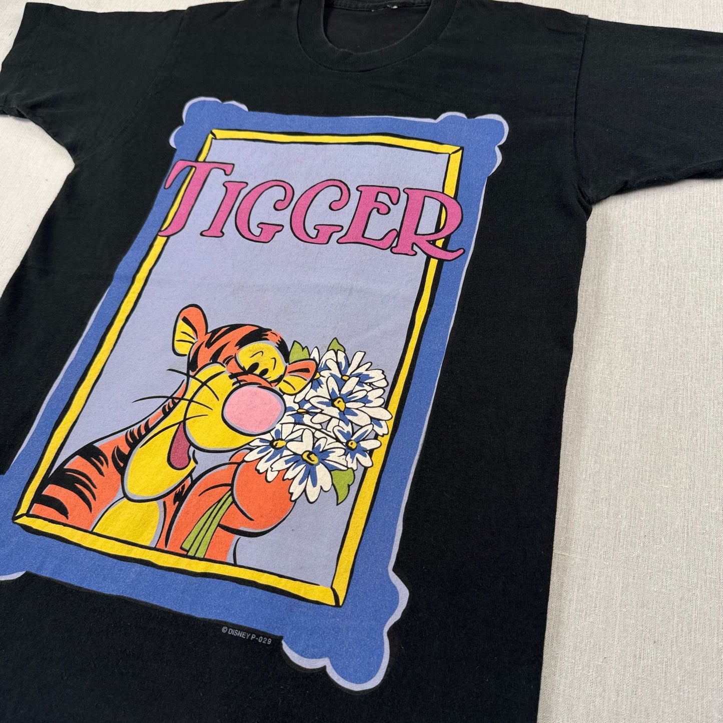 90s ディズニー ティガー プーさん Tシャツ 黒 disney シングルステッチ d-u-2505-034