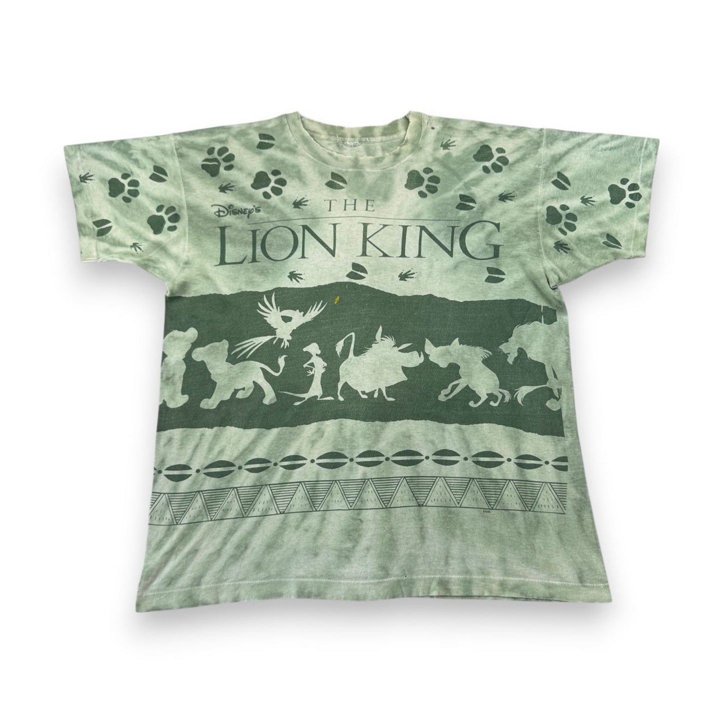 90s ライオンキング Tシャツ 総柄 壁画 緑 タイダイ LION KING d-u-2505-046