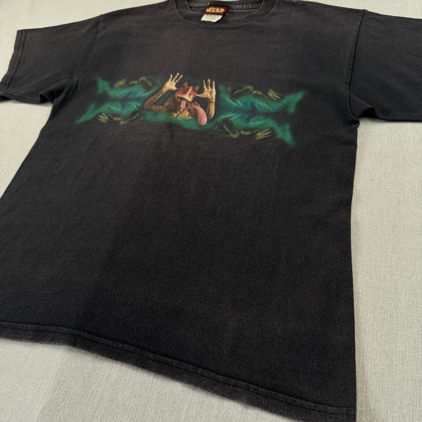 90s スターウォーズ STAR WARS ジャージャー ビンクス Tシャツ ファントムメナス エピソード1 映画T L 黒 フェード d-x-2505-005