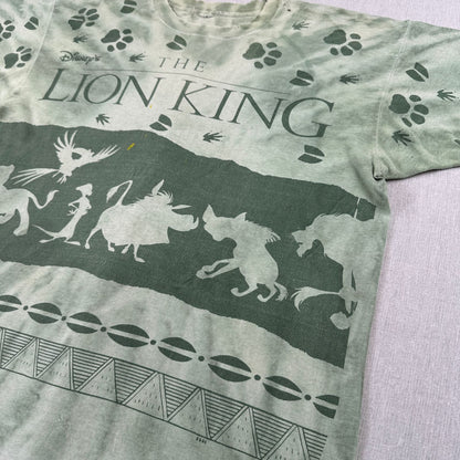 90s ライオンキング Tシャツ 総柄 壁画 緑 タイダイ LION KING d-u-2505-046