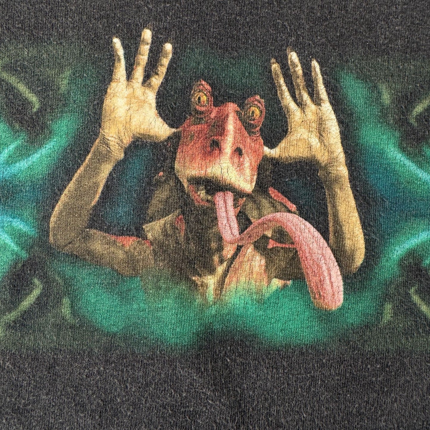 90s スターウォーズ STAR WARS ジャージャー ビンクス Tシャツ ファントムメナス エピソード1 映画T L 黒 フェード d-x-2505-005