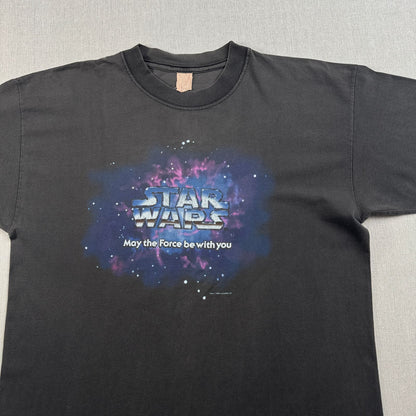 90s スターウォーズ STAR WARS Tシャツ lucasfilm 1995 may the force 黒 フェード 映画T ムービー d-t-2505-002