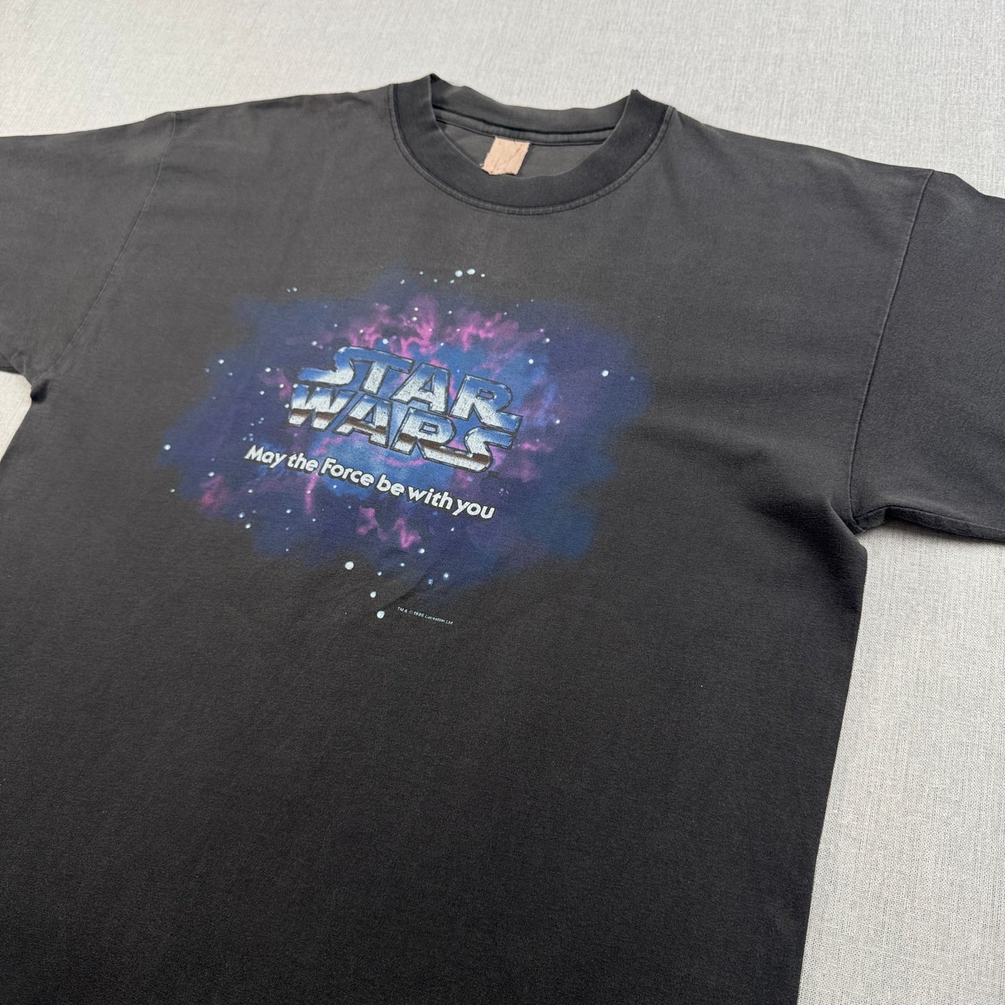 90s スターウォーズ STAR WARS Tシャツ lucasfilm 1995 may the force 黒 フェード 映画T ムービー d-t-2505-002