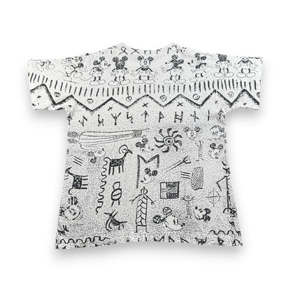 80 90s USA製 ミッキー ディズニー Tシャツ 壁画 VELVA SHEEN mickey disney 総柄 L d-t-2505-007