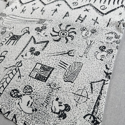 80 90s USA製 ミッキー ディズニー Tシャツ 壁画 VELVA SHEEN mickey disney 総柄 L d-t-2505-007