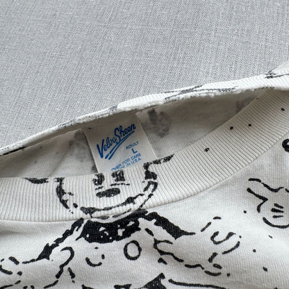 80 90s USA製 ミッキー ディズニー Tシャツ 壁画 VELVA SHEEN mickey disney 総柄 L d-t-2505-007