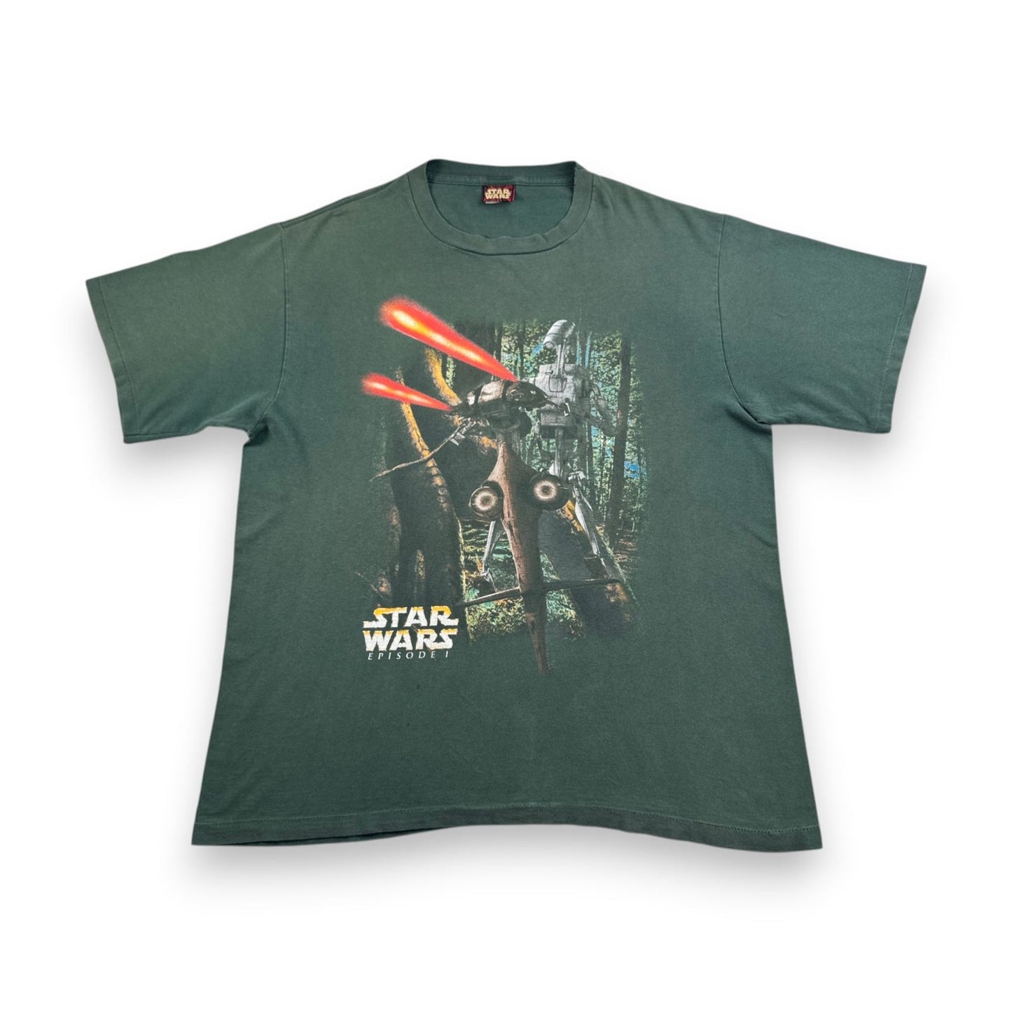 90s スターウォーズ STAR WARS ファントムメナス エピソード1 Tシャツ バトルドロイド 映画T 緑 USA製 XL シングルステッチ lucasfilm d-t-2505-014
