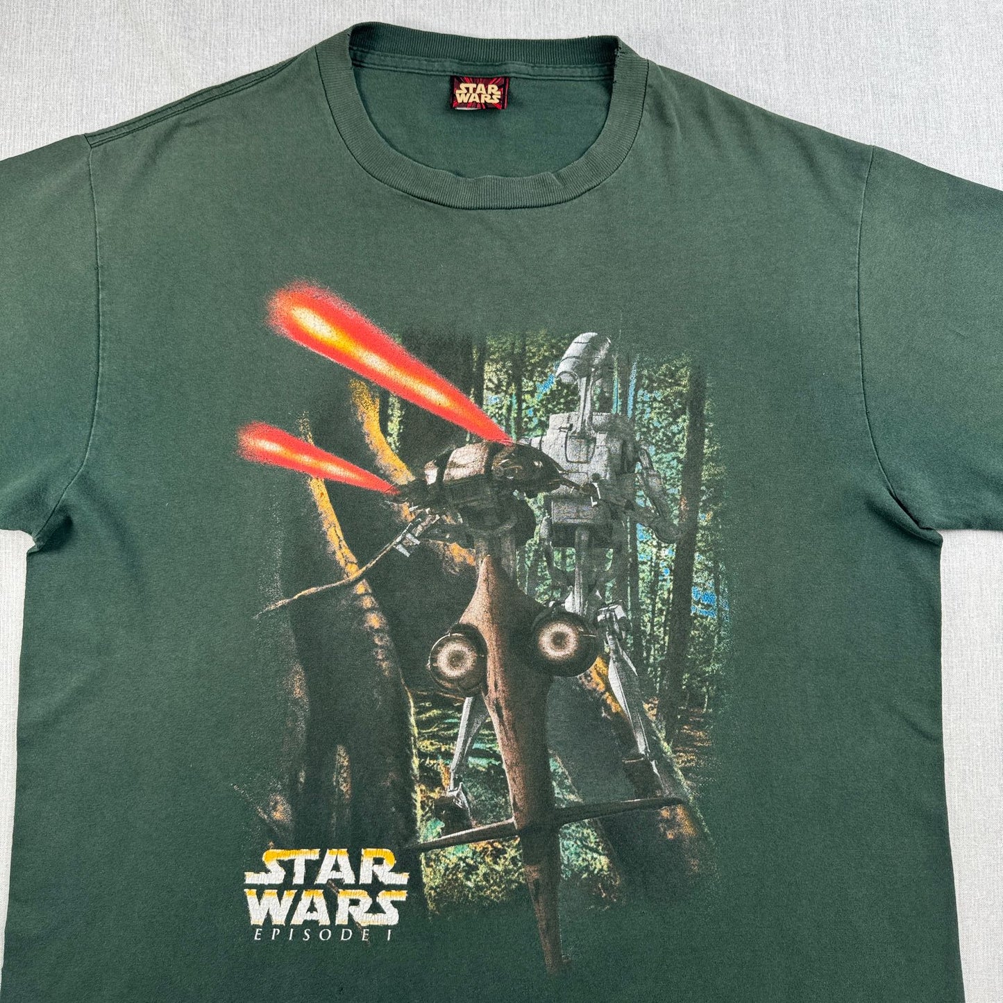 90s スターウォーズ STAR WARS ファントムメナス エピソード1 Tシャツ バトルドロイド 映画T 緑 USA製 XL シングルステッチ lucasfilm d-t-2505-014