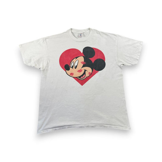 90s ミッキー ディズニー ハート Tシャツ disney 白 シングルステッチ XL デルタ d-t-2505-011