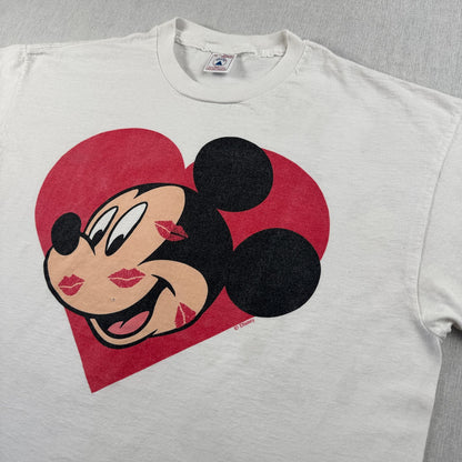90s ミッキー ディズニー ハート Tシャツ disney 白 シングルステッチ XL デルタ d-t-2505-011