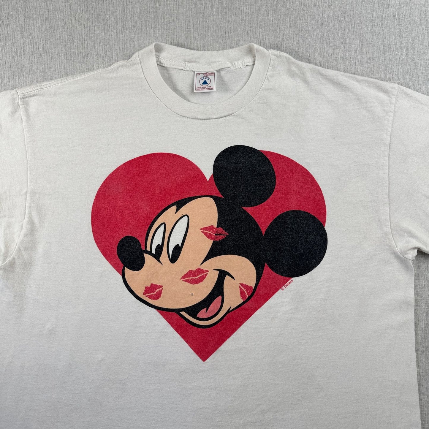 90s ミッキー ディズニー ハート Tシャツ disney 白 シングルステッチ XL デルタ d-t-2505-011