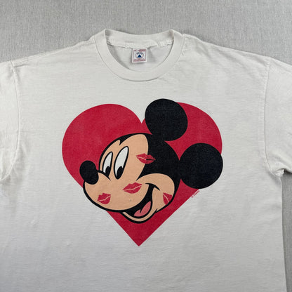 90s ミッキー ディズニー ハート Tシャツ disney 白 シングルステッチ XL デルタ d-t-2505-011