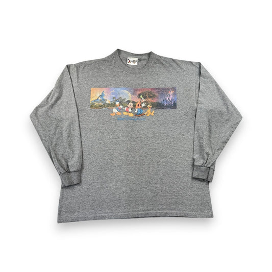 00s ディズニー 長袖 ロンT Tシャツ ミッキー ドナルド グーフィー グレー disney L d-u-2505-010
